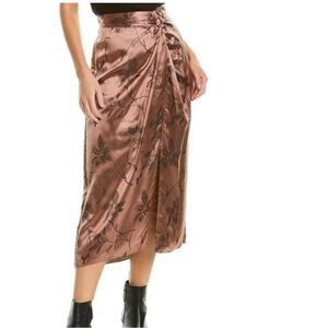 Vince IRIS Satin Mauve Orchid Twist Front Midi Skirt Size 0